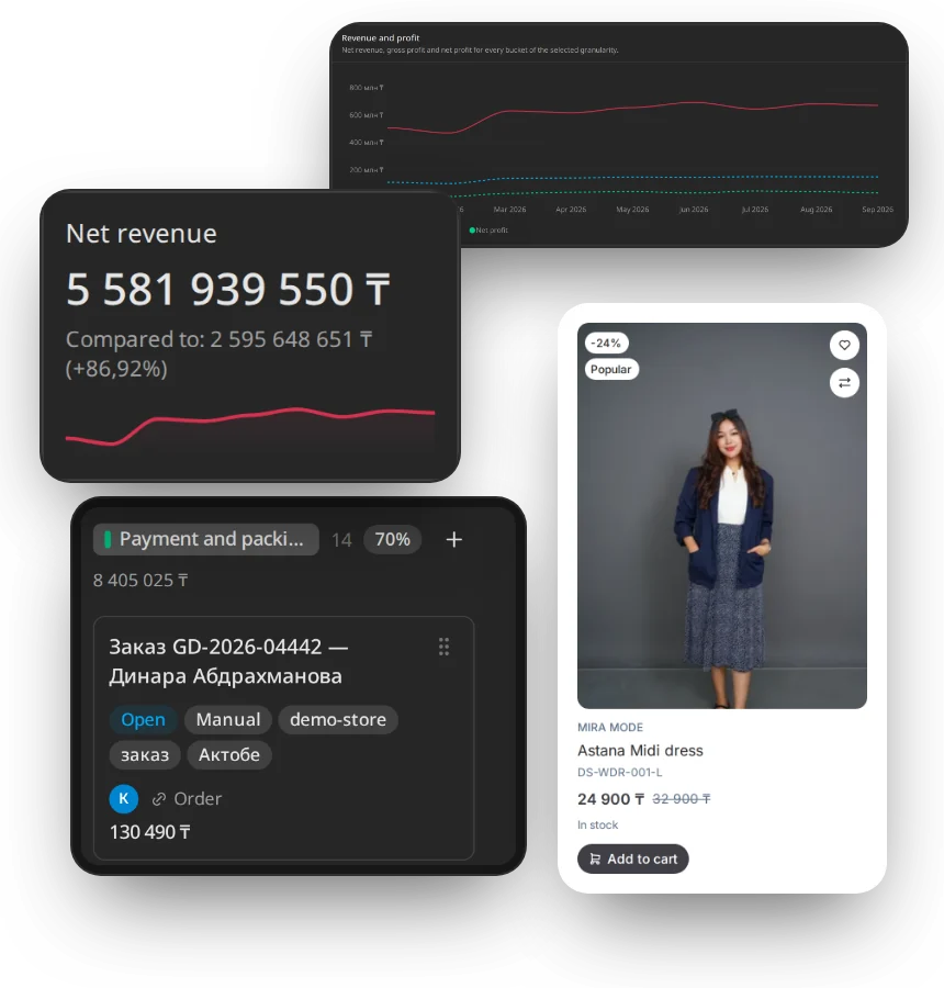 Dashboards, sales, CRM and online store in ROXY