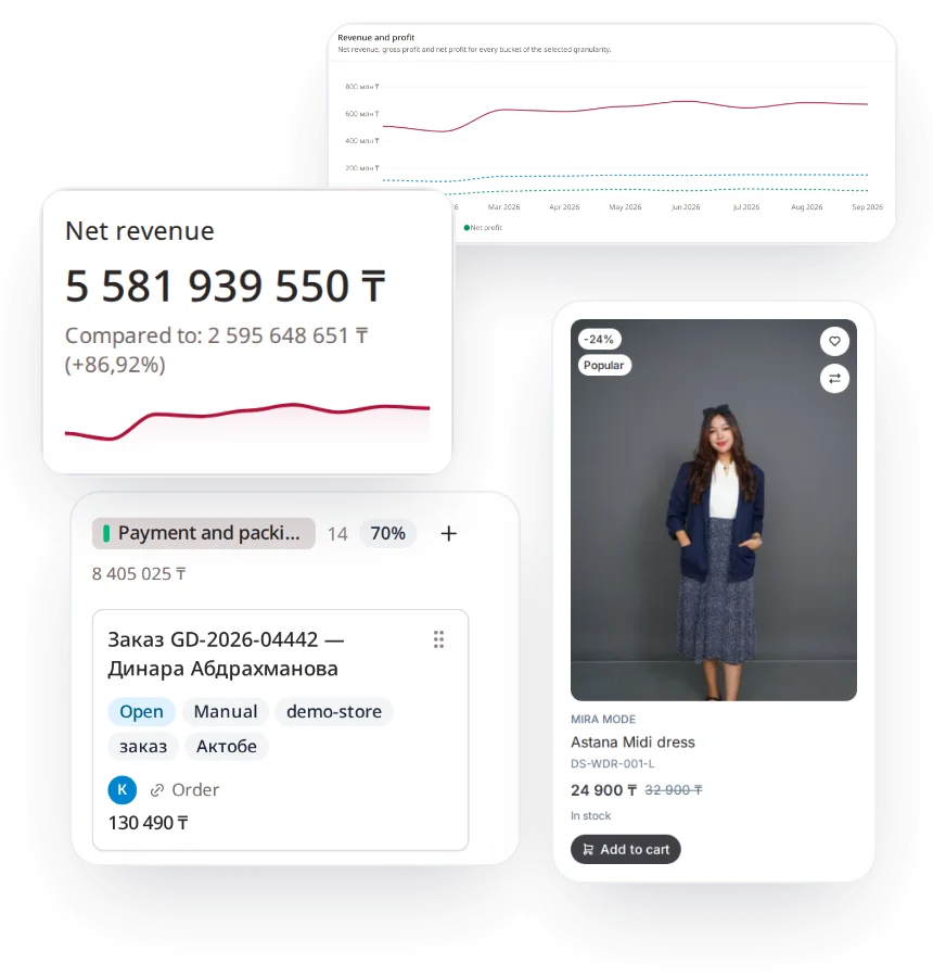 Dashboards, sales, CRM and online store in ROXY