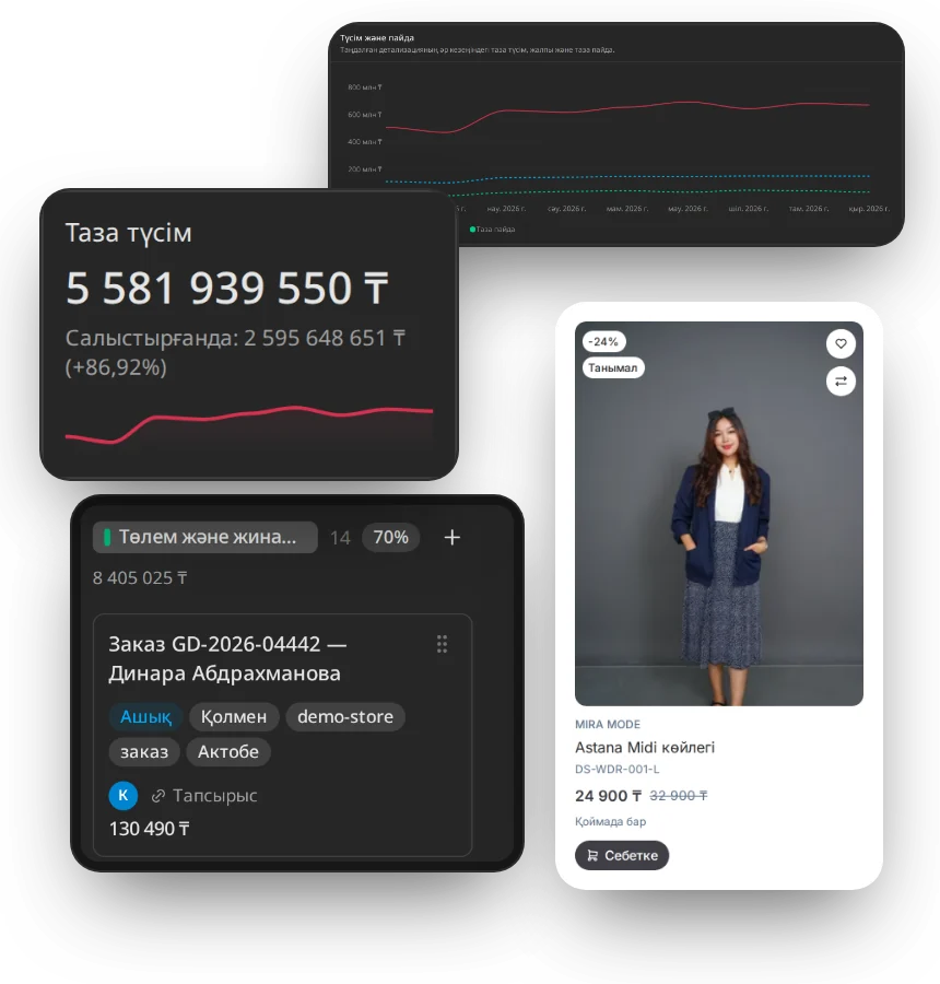 ROXY-дегі дашбордтар, сатылымдар, CRM және интернет-дүкен