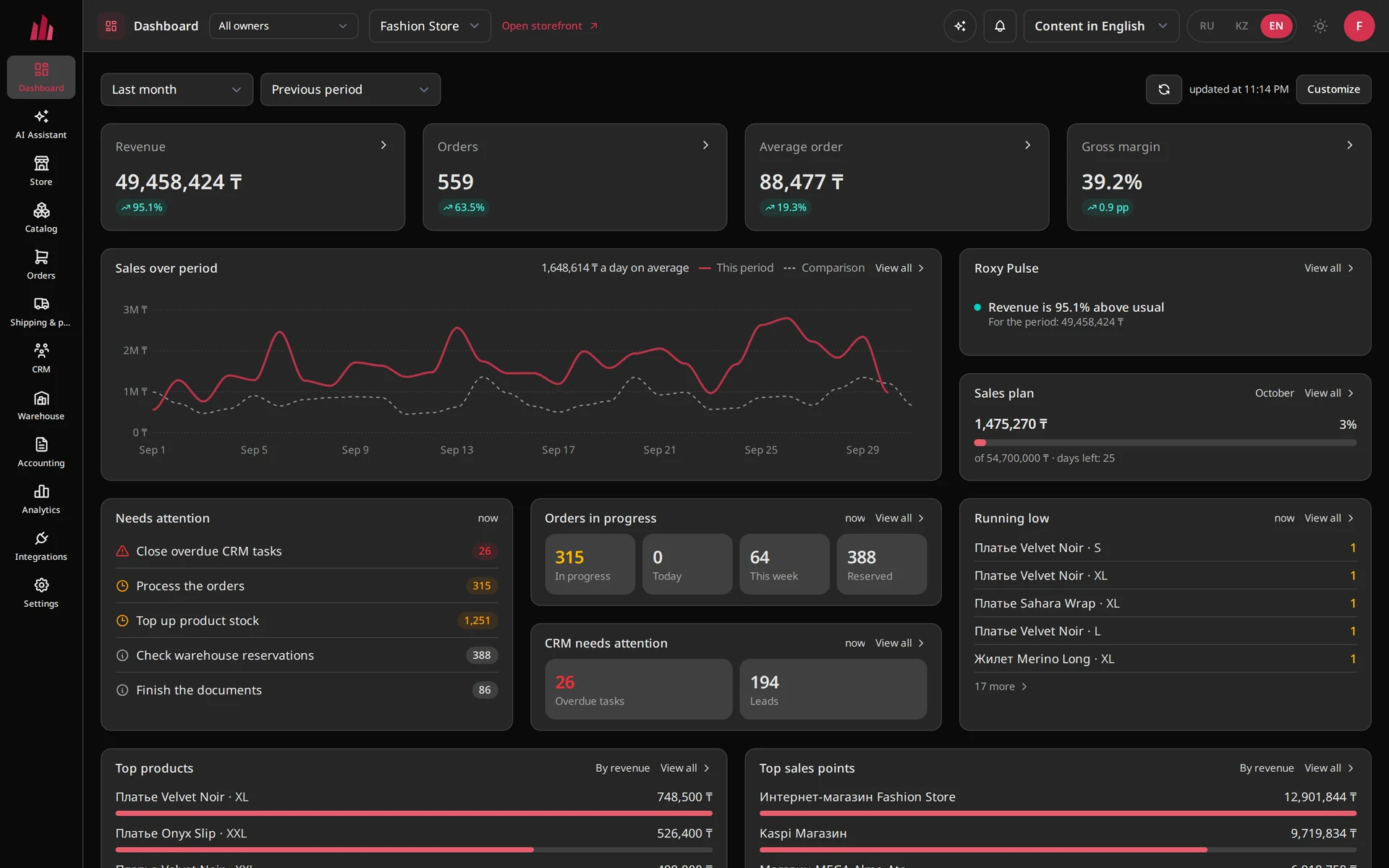 Business dashboard — interface screenshot